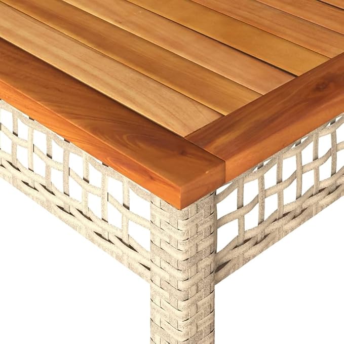 vidaXL Patio Table, Outdoor Dining Table, Patio Furniture, Rectangular Garden Table for Lawn Backyard, Beige Poly Rattan Acacia Wood