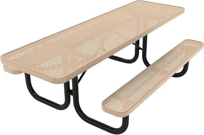 COATEDOUTDOORFURNITURE Coated Outdoor Furniture Heavy-Duty Portable ADA-Compliant Outdoor Picnic Table, Punched Steel Patio Dining Furniture Made in America (8ft Rectangular, Both-Side Handicap, Tan)