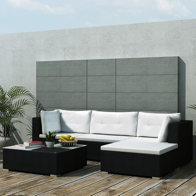 Patio Lounge Set with Cushions,Outdoor Patio Furniture,Conversation Furniture,Patio Furniture Sets,for Terrace,Garden,Backyard,5 Piece Black Poly Rattan