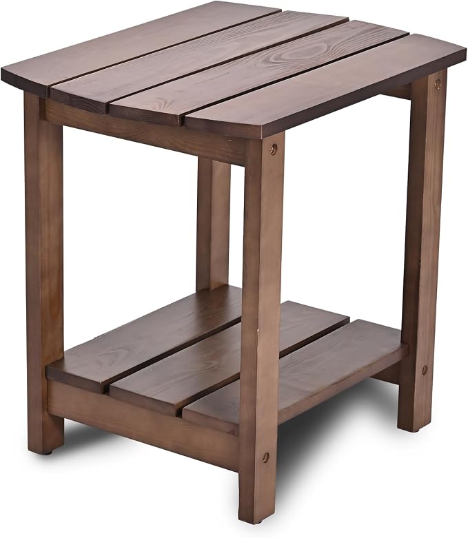 Outdoor Side Table, 2-Tier Small Outdoor Table for Patio, Adirondack Side Tables for Outside or Indoor (Dark Brown, 16 * 12.25 * 16.75)