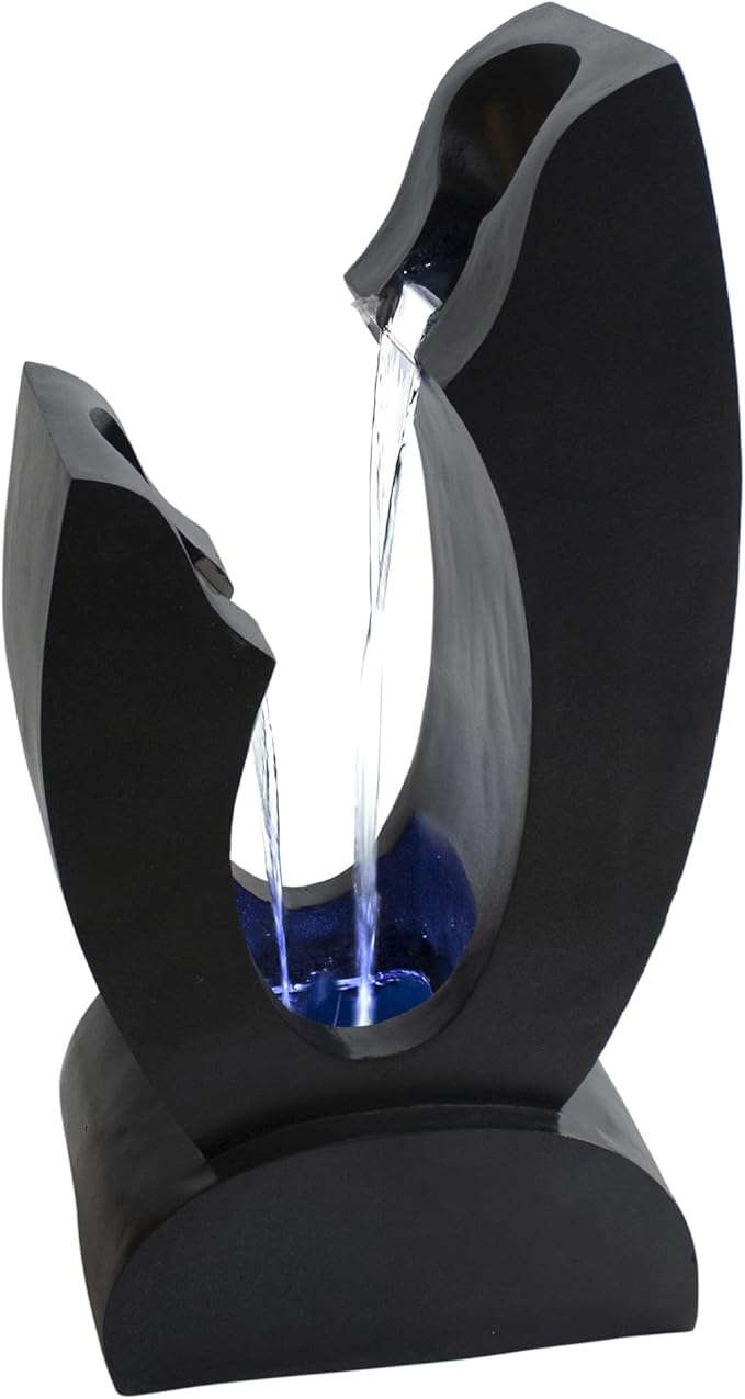 Lighted Modern Outdoor Garden Water Fountain -31.5" - Black and Blue