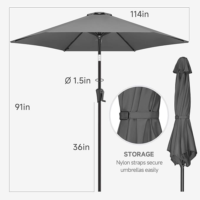 FLAME&SHADE 10ft Patio Umbrella - Outdoor Umbrella with 6 Sturdy Ribs, Push Button Tilt and Crank, UV Protection Table Market Umbrella for Pool, Porch, Garden, Deck, Backyard (Anthracite)