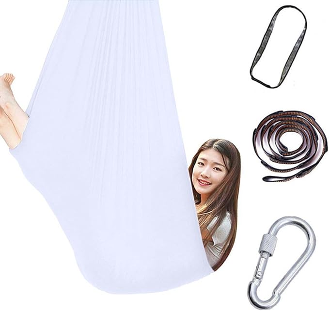 360° Rotating Elastic Aerial Yoga Hammock Outdoor Indoor Swings Aerial Yoga Sensory Therapy Cuddle Swing Soft Elastic Parcel Steady Seat Swing (Color : White, Size : 150x280cm)