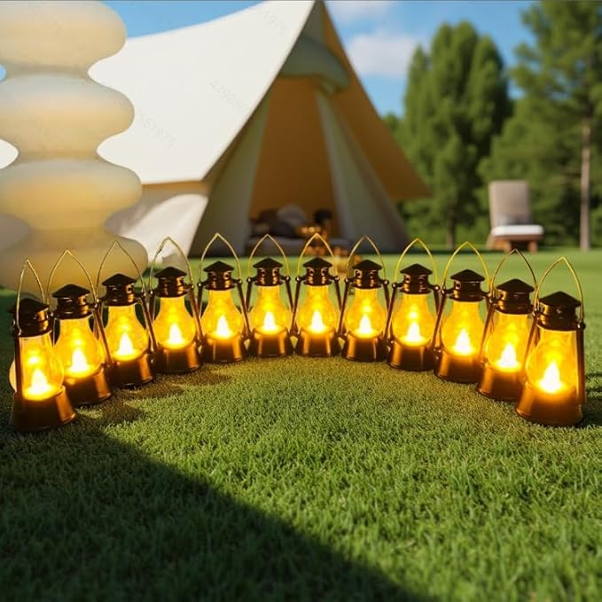 12 Pack Mini Lantern for Little Cowboy Centerpieces Tables Ideas Western Party Favor Decorations Wedding Decor Camping with 4inch Flickering LED Candle, Vintage Table Toppers Decorative