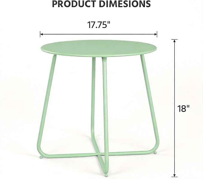 LAUSAINT HOME 18" Outdoor Side Table, 1 Pack Small Round Patio Table with Adjustable Footpads, Powder Coated Steel Coffee Table for Patio, Balcony, Porch and Garden