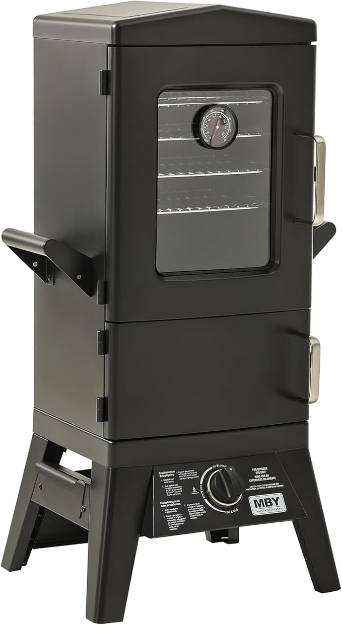 Propane Smoker with Cover, Vertical Gas Smokers Grill with Temperature Control Outdoor Heavy Duty 4 Removable Smoking Shelves