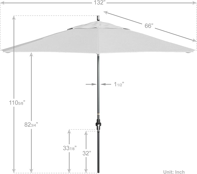California Umbrella 11Ft Premium Sunbrella Patio Umbrella, Hand-Crank, Tilt-Collar, Gray Frame, Natural Fabric