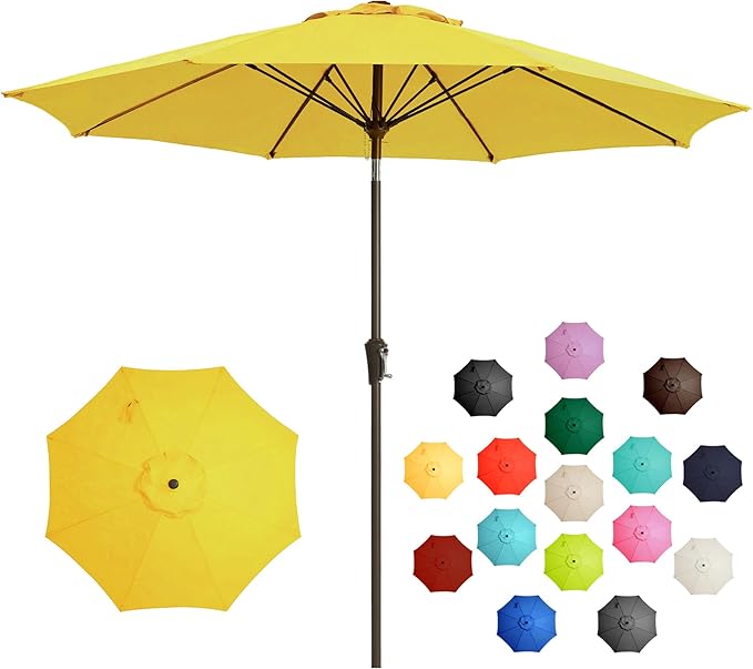 LOUNZY 9FT Large Outdoor Patio Umbrella Table Umbrella-UV Resistant,Easy Push Button Tilt and Crank,8 Sturdy Fiberglass Ribs Pool Umbrella for Patio,Backyard,Deck,Yard,Market