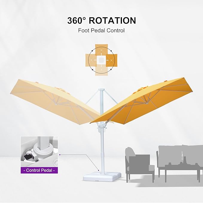 PURPLE LEAF 8 FT Patio Umbrella With Base White Cantilever Umbrella Square Outdoor Offset Umbrella Windproof with 360° Rotation for Garden Deck Pool, Yellow