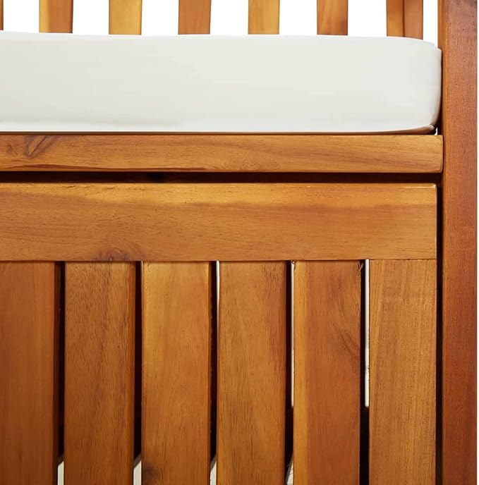 Patio Storage Bench with Cream White Cushion, Outdoor Wooden Deck Box, Solid Wood Patio Furniture for Outdoor Cushions, Pool Storage and Garden Tools, 66.9"x24.8"x33.1", -334