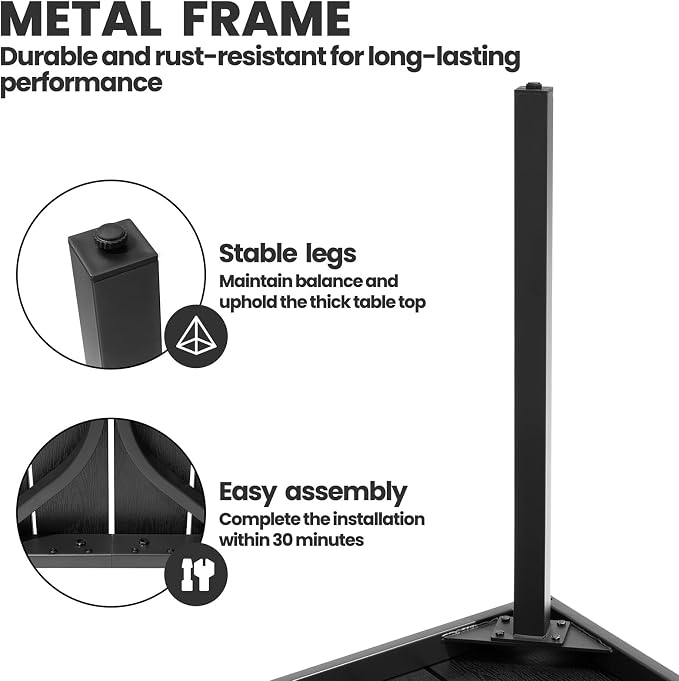 Crestlive Products Outdoor Dining Table for 6, 70" Rectangular Patio Table with Metal Frame 1.6" Umbrella Hole for Backyard Balcony Garden, Black