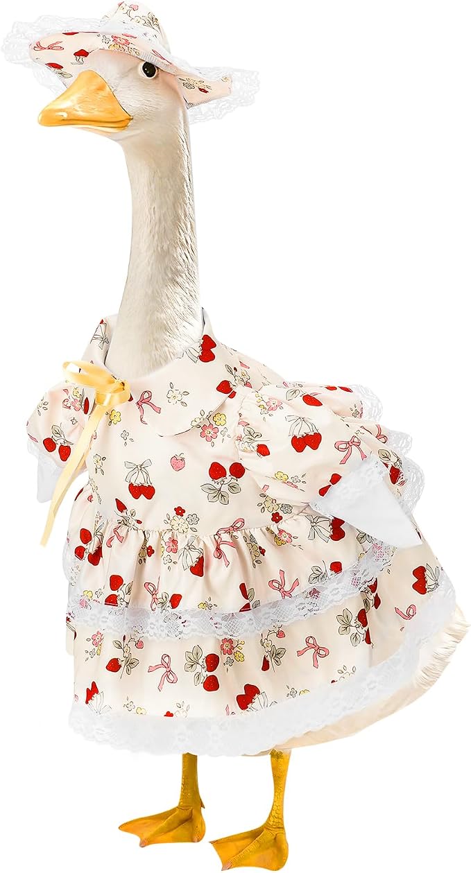 Porch Goose Outfit, 23" Porch Goose Clothes with Strawberry Skirt and Hat for Spring Summer Party Outdoor Patio