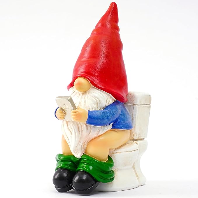 Funny Garden Gnome on a Throne, Durable Ceramic Statue Decoration, Weather-Proof Outdoor Gnomes for Yard Lawn Garden Decor, Housewarming Gag Gift