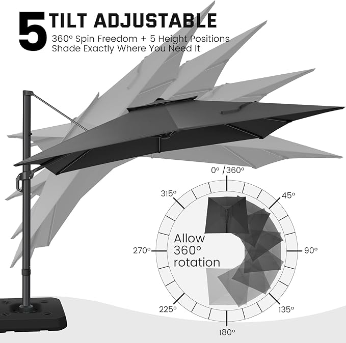 Hoteel Patio Umbrella - 10ft Cantilever Umbrella Outdoor for Patio, Offset Umbrellas with Double Top Vent, UV resistant, Large Table Umbrella on Clearance for Deck, Pool, Market, Backyard - Gray