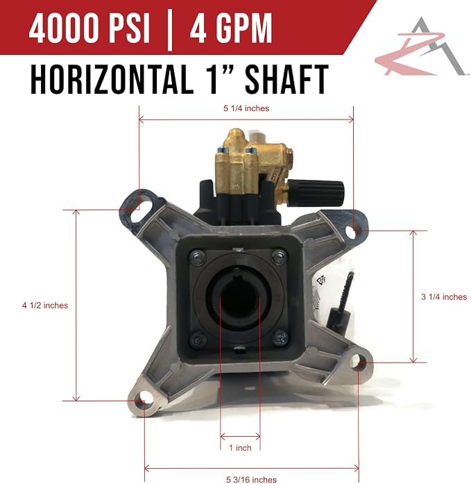 OEM Annovi Reverberi 4000 PSI Horizontal Brass Head Power Pressure Washer Water Pump, RSV4G40HDF40-EZ, 4 GPM, 1" Shaft with Non-Marking Hose & Spray Kit