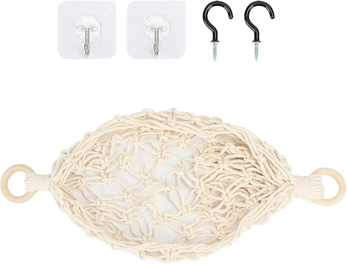 Hanging Fruit Hammock Under Cabinet Hanging Basket Includes Hooks - Macrame Bohemian Hanging Banana Vegetable Hammocks Kitchen Storage Counter Space Saving Decoration at Home, Boat (Style A - 1 Pack)