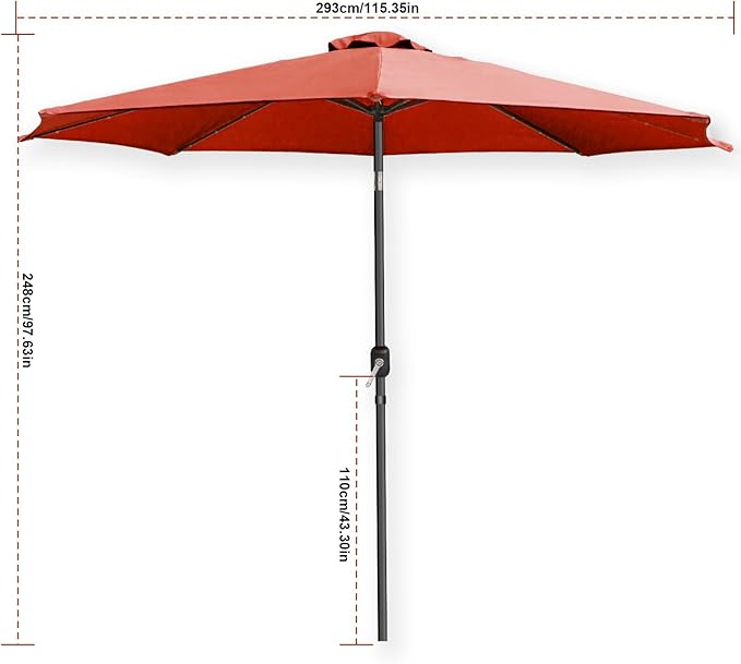 SZHLUX 10ft Solar Powered Patio Umbrella with 32 LED Lights, Aluminum Polyester Solar Umbrella w/Tilt Adjustment and UV-Resistant Fabric