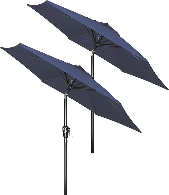 Simple Deluxe 2 Pack 7.5' Patio Umbrella Outdoor Table Market Yard Umbrella with 6 Sturdy Ribs for Backyard, Pool, Garden, Deck, Dark Blue