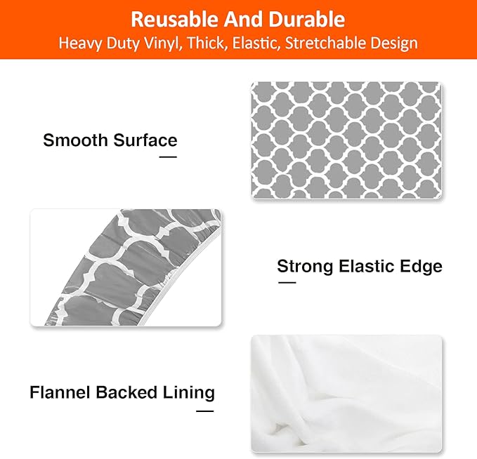 KENOBEE 7ft Picnic Table and Bench Cover, Camping Essentials RV Gear, 84 in Waterproof Windproof Outdoor Elastic All Around Tablecloth, Fitted Rectangle Tables and Seats, Gray-White Moroccan