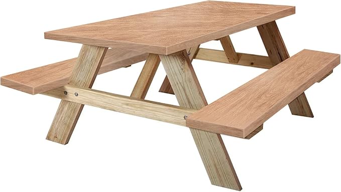 KENOBEE 8ft Picnic Table and Bench Cover, Camping Essentials RV Gear, 96 in Waterproof Windproof Outdoor Elastic All Around Tablecloth, Fitted Rectangle Tables and Seats, Wood Grain