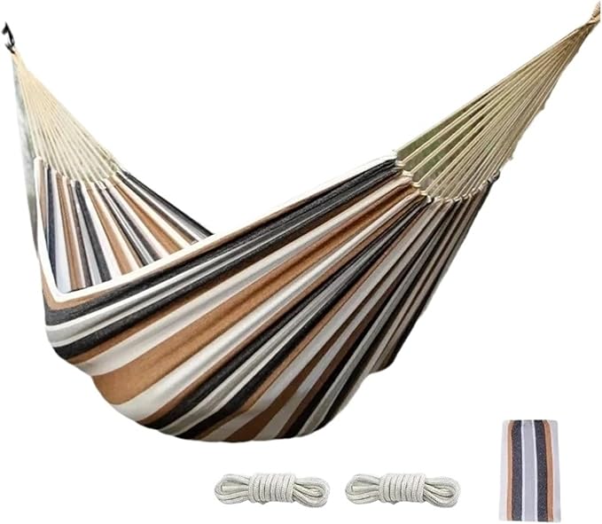 Hammock Portable Travel Thickened Hanging Hammocks Outdoor Indoor Single Double Canvas Hammocks Courtyard Children's Swing Quick-Opening(Coffee-260X150CM)