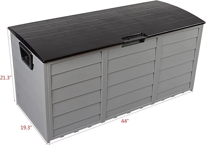 75 Gallon Waterproof Outdoor Deck Box with Wheels, Lockable Resin Patio Storage Container for Cushions, Garden Tools, Pool Accessories and Outdoor Supplies, Black Grey