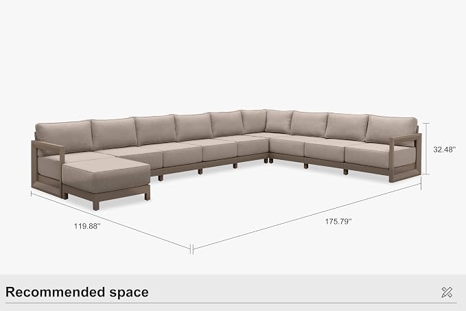 PURPLE LEAF Patio Furniture Set U-Shaped Outdoor Couch with 9.6" Thick Cushion and Pillows 10 Piece Outdoor Sectional Sofas with Ottoman Modern Patio Conversation Sets for Yard Porch Deck, Khaki