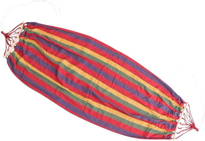 Single Person Rainbow Canvas Hammock for Outdoor Camping and Leisure, Anti-tip Red Strip Swing, Travel Portable Cotton Fabric Swing for Adults