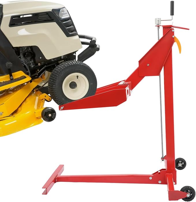 Adjustable Lawn Mower Lift Jack with 450 lbs Capacity, Telescopic Height 40.87-49.72in, Portable with Wheels, for Lawn Mowers Tractors & ATVs