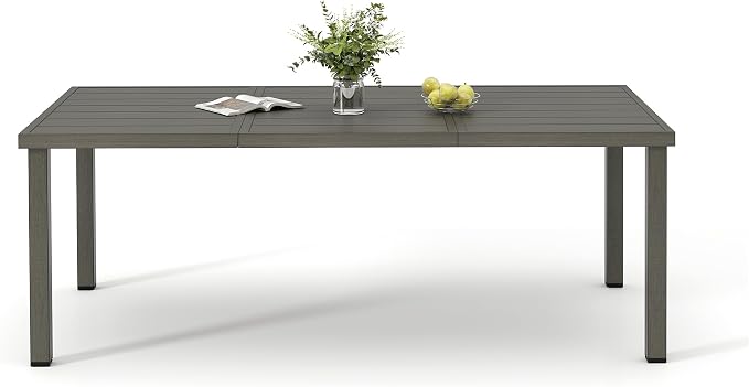 HAPPATIO Outdoor Dining Table for 8, Large 80.3" Rectangular Aluminum Patio Tabletop with Umbrella Hole, Rustproof Aluminum Frame for Poolside Lawn Garden