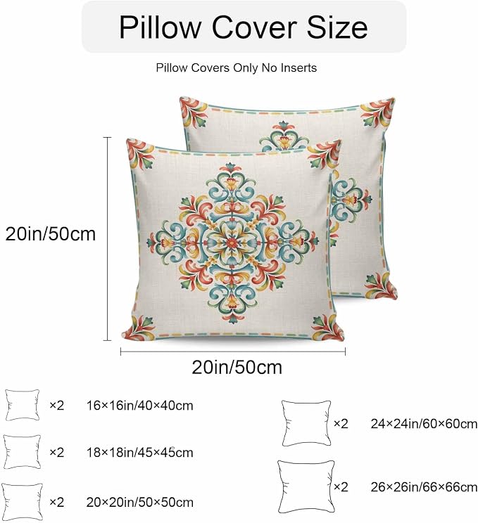 Geometric Flowers Outdoor Pillow Covers 24x24 Inch Throw Pillow Covers Set of 2 Waterproof Decorative Pillow Cases Modern Abstract Colorful Floral on Linen Cushion Covers for Patio Furniture Garden