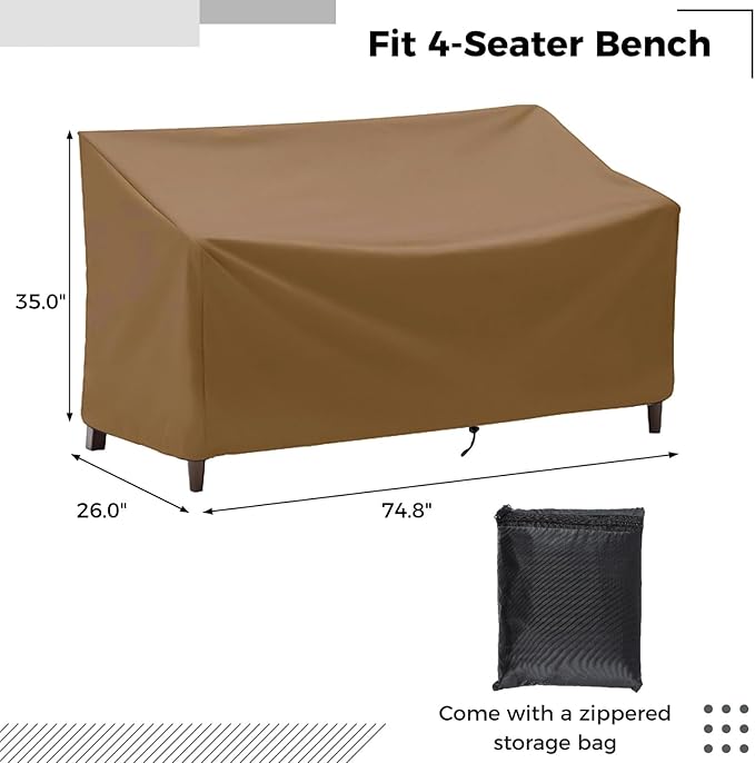 Outdoor Bench Cover, Waterproof Outdoor Patio Furniture Cover for 4-Seater Bench, Durable Oxford Cloth Garden Sofa Chair Cover, 75" L x 26" W x 35" H (Khaki, 75" L x 26" W x 35" H)