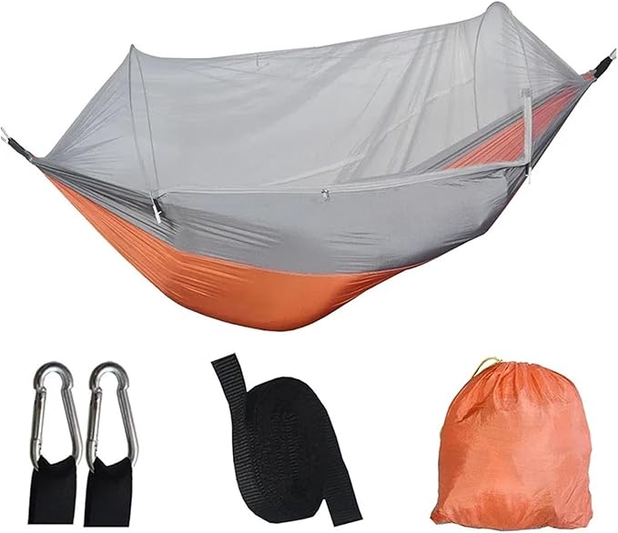 Hammock Camping Hammock with Mosquito Net Sleeping Tent Hammock Suitable Camping Hammock Outdoor Furniture for Garden Quick-Opening(Orange Grey)