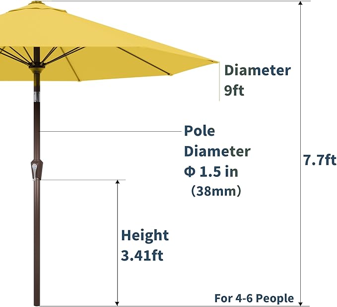 PatioKingdom Auto-Tilt 9FT Patio Umbrella Outdoor with 8 Sturdy Fiberglass Ribs,Market Table Umbrella for Pool,Backyard,Deck and Garden(Yellow)