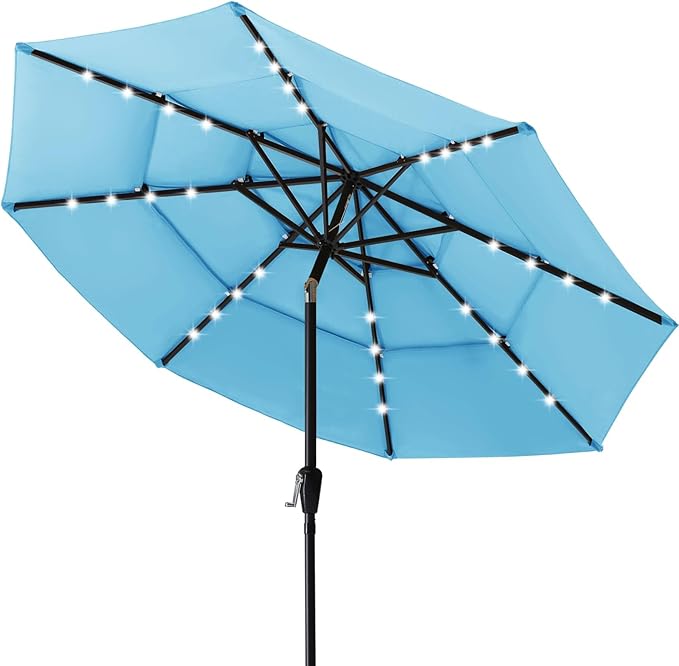 ABCCANOPY Solar Led Patio Umbrellas 3-Tiers 11FT (Lake)