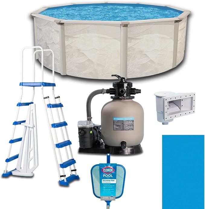 WaterThat Steel Frame Above-Ground Pool Kit, DIY Family Size Backyard Pool with Sand Filter Pump, Ladder, Liner, Skimmer, and Net (Boulder, 18' x 52")