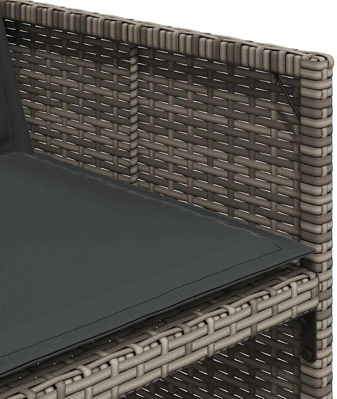 11 Piece Patio Dining Set with Cushions Gray Poly Rattan Outdoor Table and 10 Chairs for Garden Backyard Deck, Folding Chairs, Tempered Glass Top, UV-Proof, Max Load 242.5 lb Per Seat