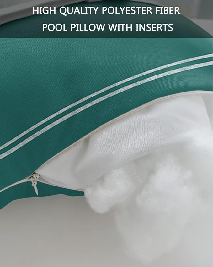 Outdoor Pillows Covers with Inserts Solid Color Dark Cyan Waterproof Recliner Pillow with Adjustable Strap Throw Pillows for Patio Furniture Pool Lounge Chair, 11x16 inch, 1PCS
