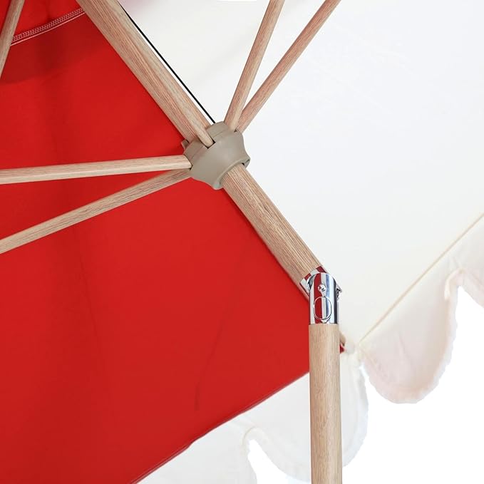 Tempera 9ft Red Scalloped Patio Umbrellas Outdoor Table Umbrellas with Fade Resistant Canopy, 8 Sturdy Rids, Elegant Vintage Umbrellas for Lawn, Pool, Deck, Balcony
