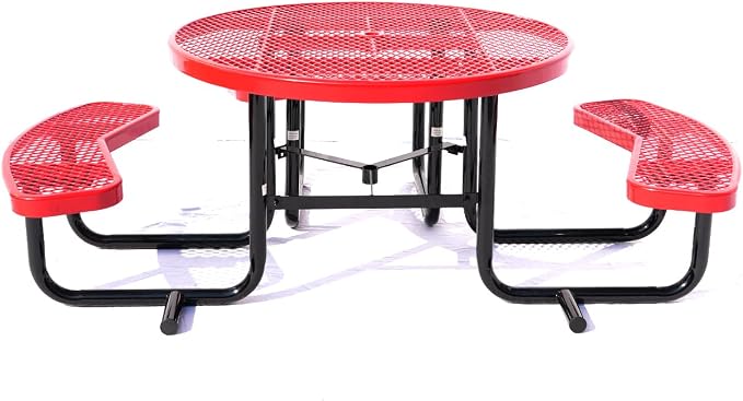 ADA Outdoor Picnic Table, Expanded Metal, Wheelchair Accessible (Red, 46 Round)