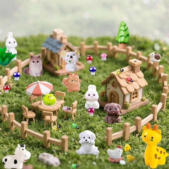 150 Pcs Mini Resin Animals Figurines, Mixed Tiny Resin Figures Bulk Fairy Garden Décor Micro Landscape Ornaments Dollhouse Craft Accessories DIY Slime Charms for Christmas Halloween Fillers Stuffers