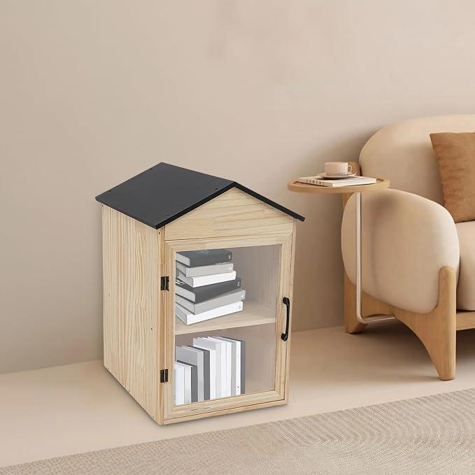 Outdoor Library Book Box, 2-Tier Literature Exchange Kit, 25.4" Tall Outdoor Wood Cabinet for Sharing Books Community Literature, Flyers, Newspapers, Food Art