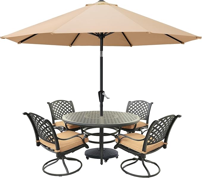 MASTERCANOPY 9FT Patio Umbrella with Push Button Tilt and Crank, Outdoor Market Umbrella with 8 Sturdy Ribs, UV Protection & Waterproof for Garden, Deck, Backyard, Pool (Khaki)