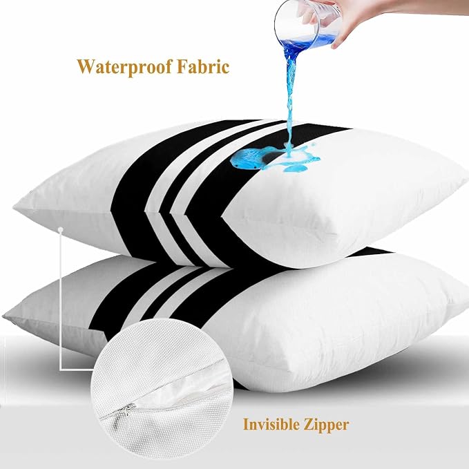Black Stripes Outdoor Waterproof Throw Pillow Covers Set of 2, 24"x24", Festival Decorative Pillow Covers Outside Cushion Case for Patio Porch Garden