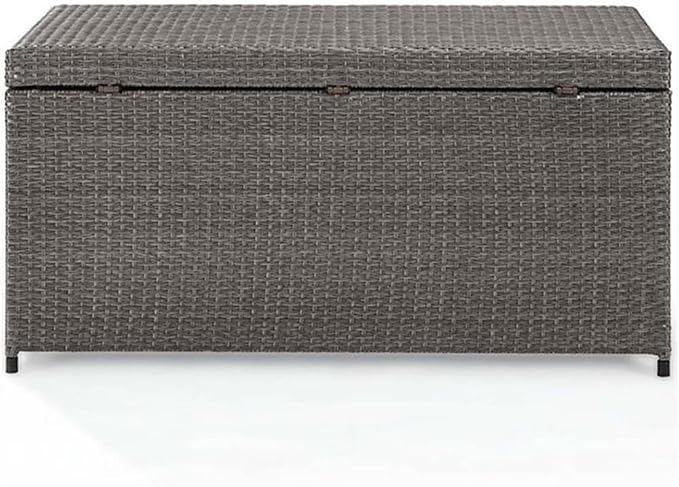 Home Square 2 Piece Wicker Patio Deck Box Set in Weathered Gray