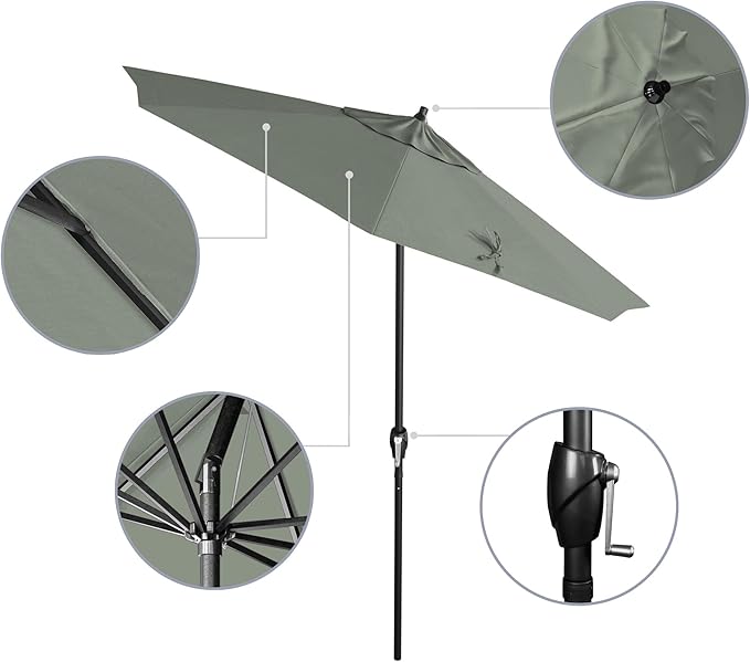 California Umbrella 7.5' Rd Aluminum Patio Umbrella, Crank Lift, Auto Tilt, Black Finish