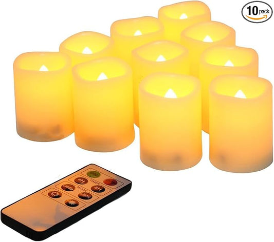 Flameless Votive Candles with Remote Control and Timer Bulk Set of 10 Tealight Candles/Realistic Outdoor Flickering Battery Operated LED Tea Lights (Batteries Included) 200Hours