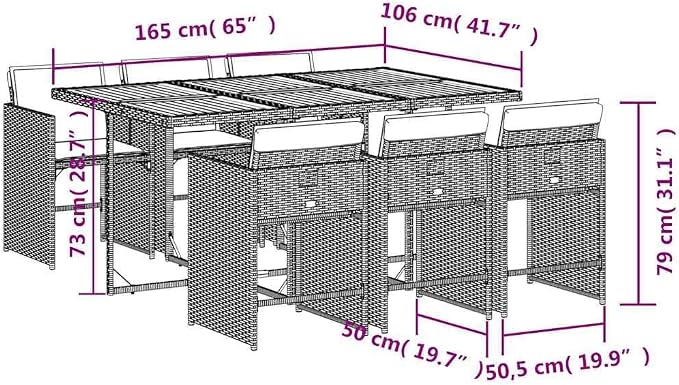 7 Piece Outdoor Patio Dining Set, Poly Rattan Garden Table and 6 Chairs with Cushions, Space-Saving Cube Design for Backyard Deck Poolside