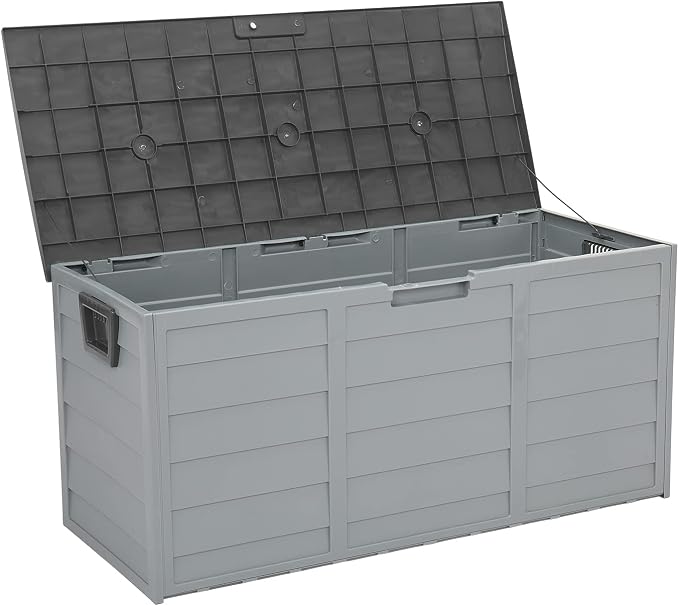 75 Gal Plastic Storage Deck Box, 260L Outdoor Garden Chest Seat