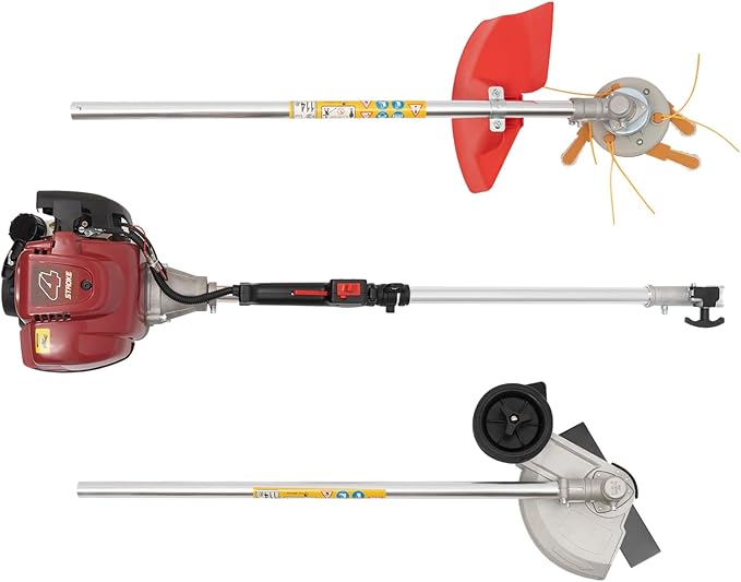 Brush Cutter, 4-Stroke 35.8CC 0.75KW Gas Lawn Edger Single Cylinder Air Cooled Weed Wacker Multifunction Weed Eater Aluminum Alloy Gas Powered Weed Trimmer Garden Trimmer w/0.17 Gal Fuel Tank Capacity